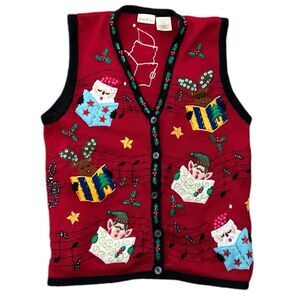 Vintage Bobbie Brooks Holiday Uy Christmas Caroling Santa Sweater Vest Medium